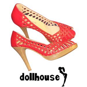 Dollhouse Red Patent Airy Peep Toe Heels